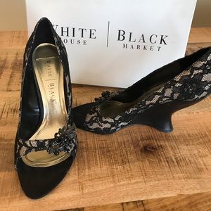 WHBM Size 9M Black Lace Heels